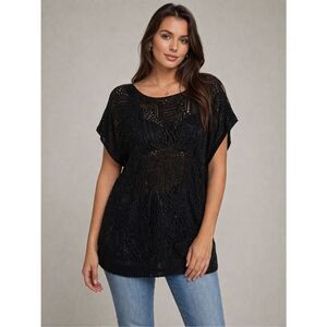La Fée Maraboutée Black Open Knit Tunic Sheer Crochet Top FR 4 EU/ M/L US